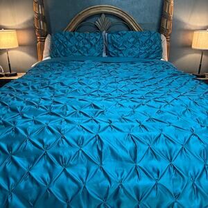 Pier1 Imports Duvet Cover w/2 Shams Full/Queen Teal Pinch Pleat